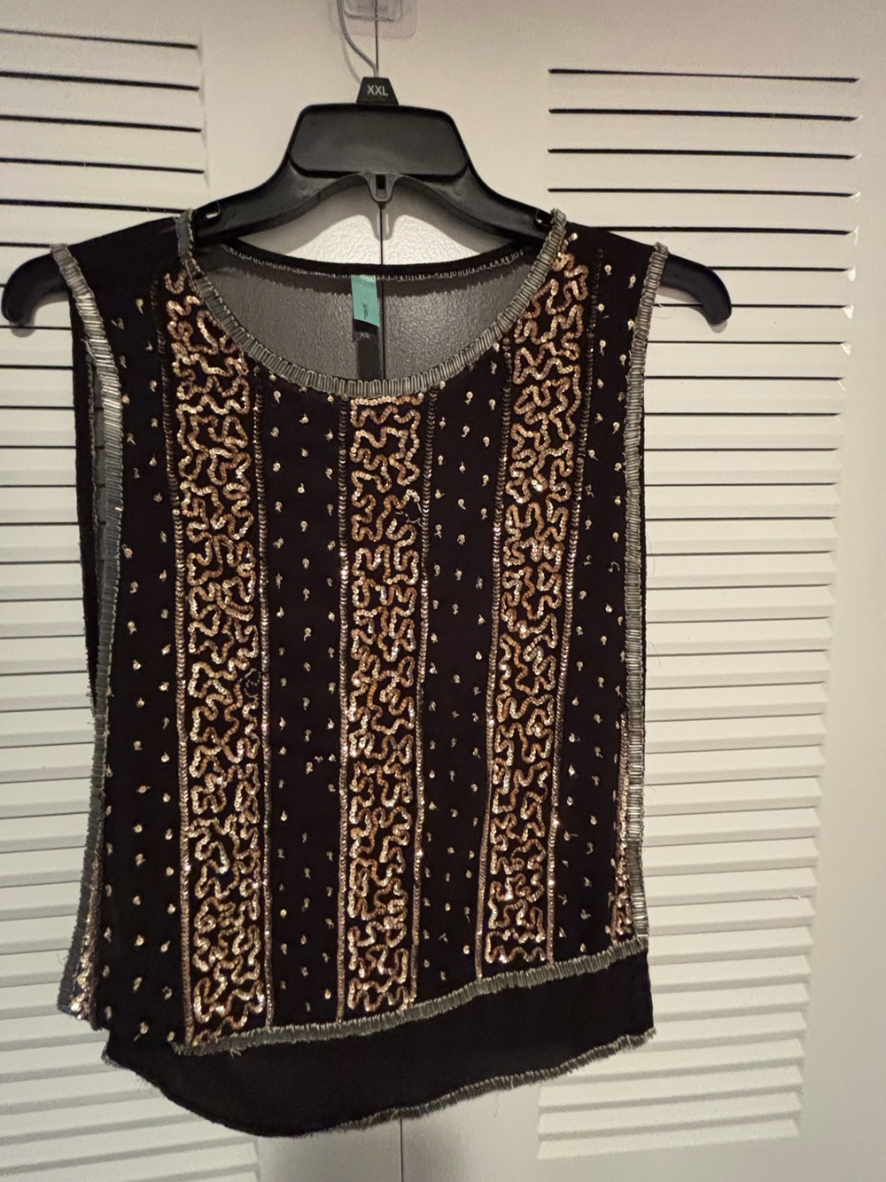 Black & Gold Beaded Sleeveless Evening Top